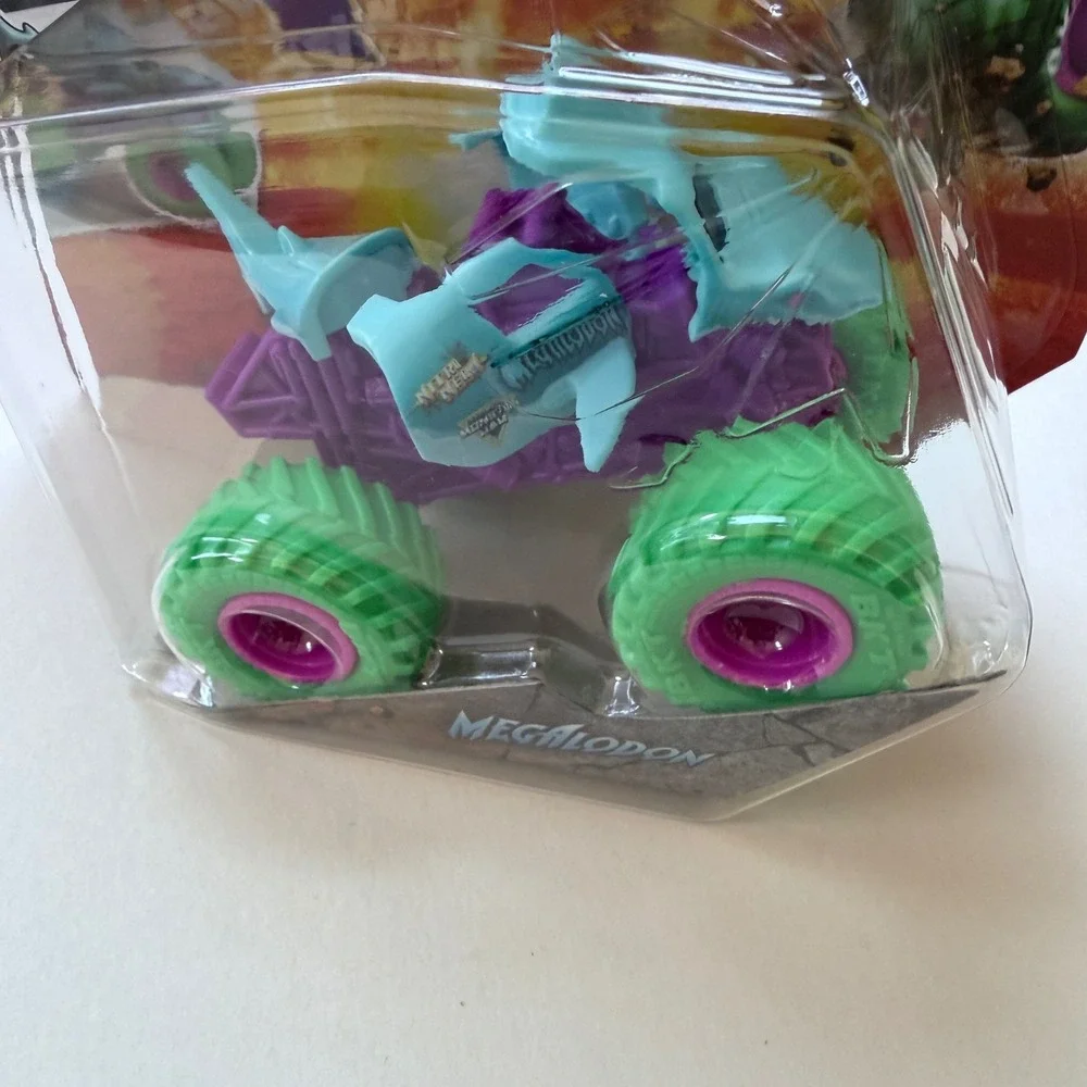 Monster Jam Smash & Bash Nitro Neon Megalodon Series 03 Purple Green Shark Truck